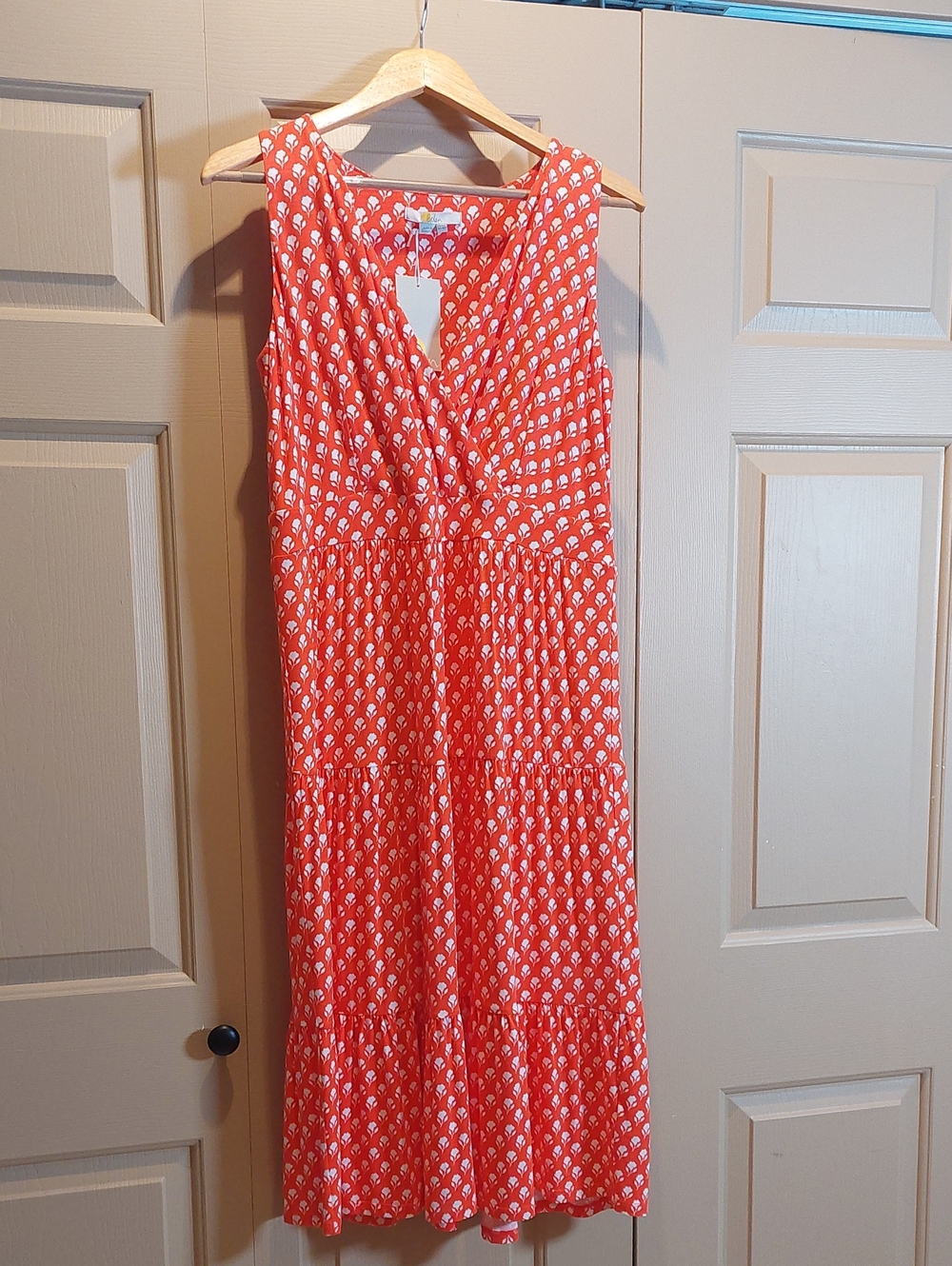 Boden Coral and White Sleeveless Printed Maxi Dress